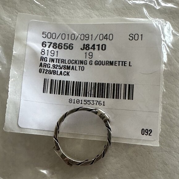 NEW GUCCI INTERLOCKING RING SILVER GG LOGO Black Chain Sz 19 IT 8.75 US Enamel - Picture 9 of 9